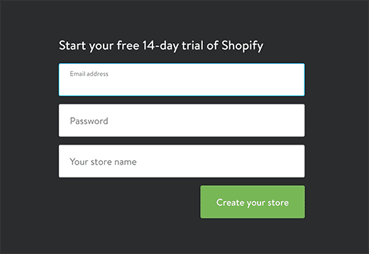 Signing up with Shopify