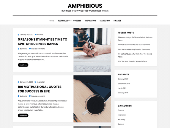Amphibious - personal blog WordPress theme