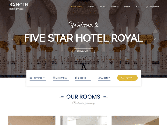 BA Hotel light - accommodation booking website WordPress theme