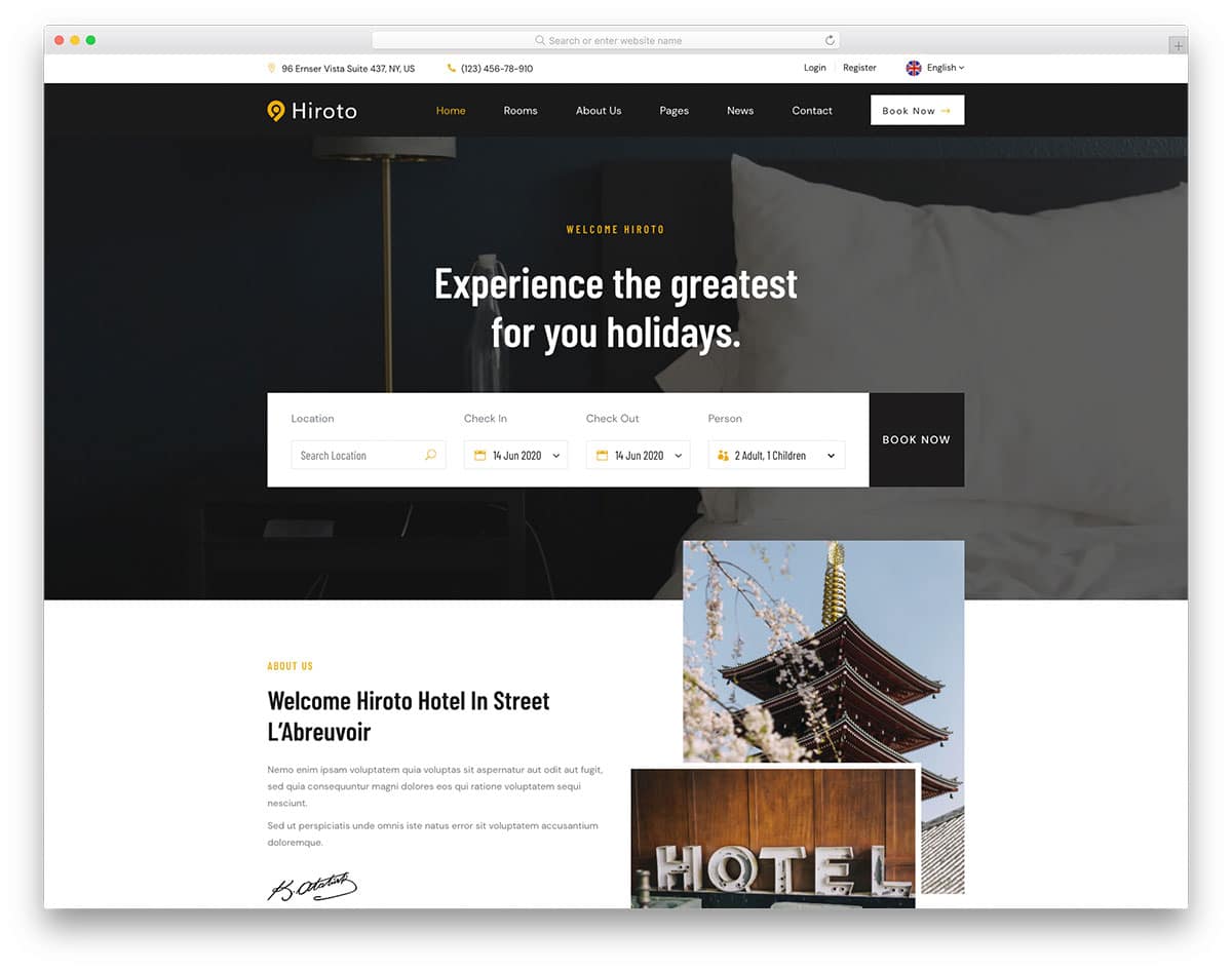Hiroto - accommodation business website HTML template