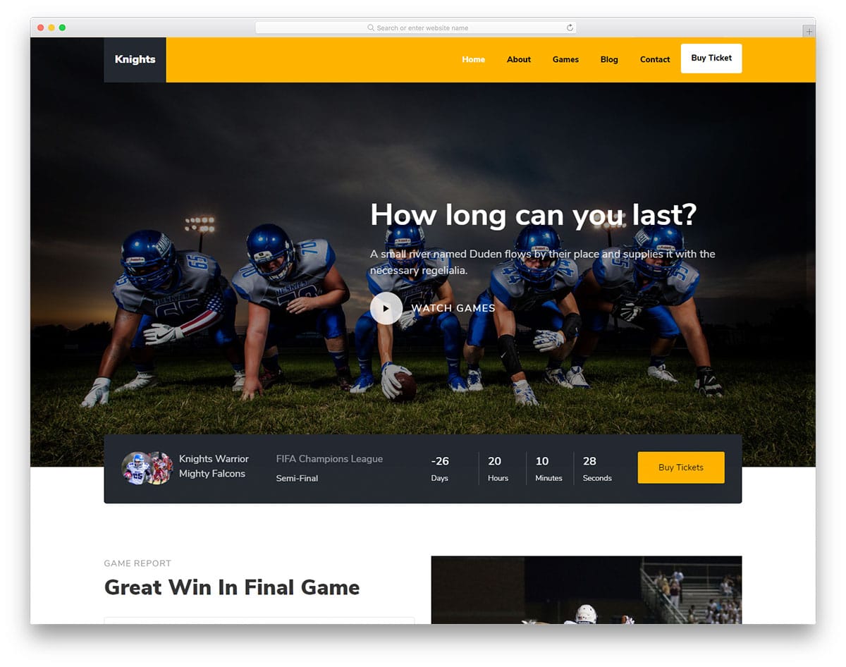 Knights - football website HTML template