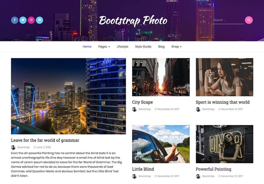 Bootstrap Photo - free blog website WordPress theme