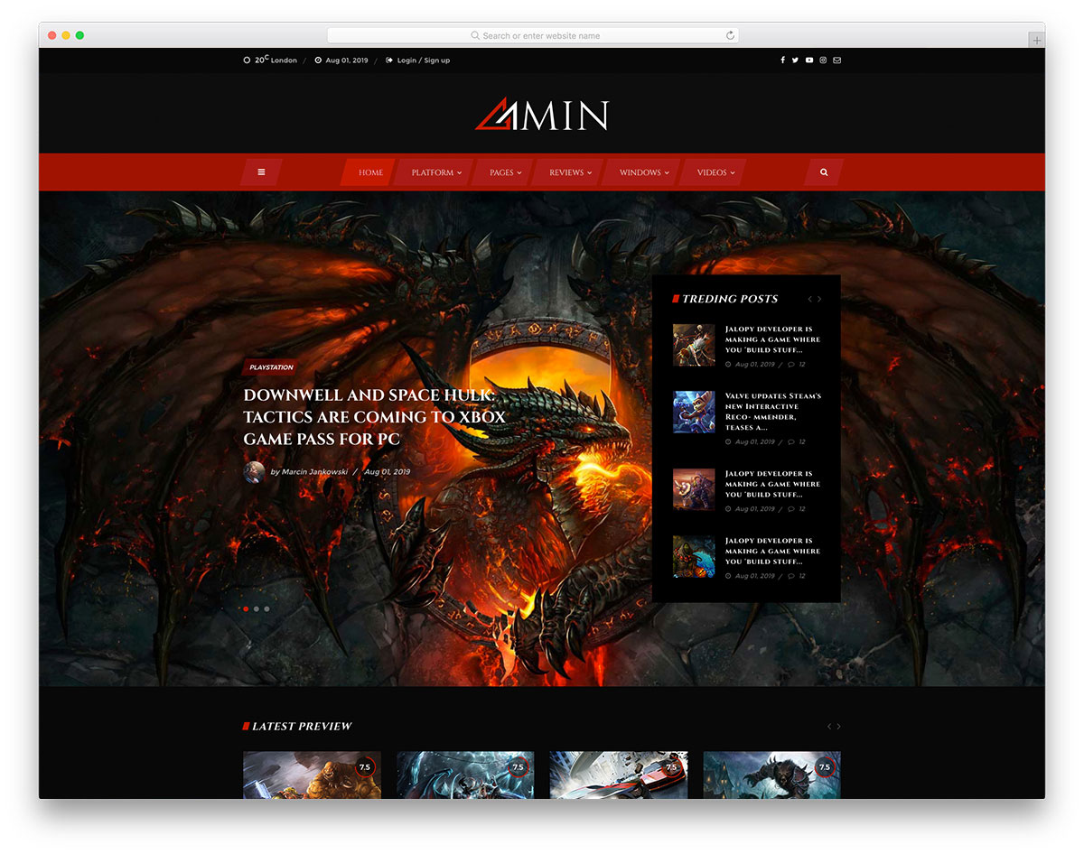 Amin - Free Gaming Magazine Website HTML Template - DesignHooks