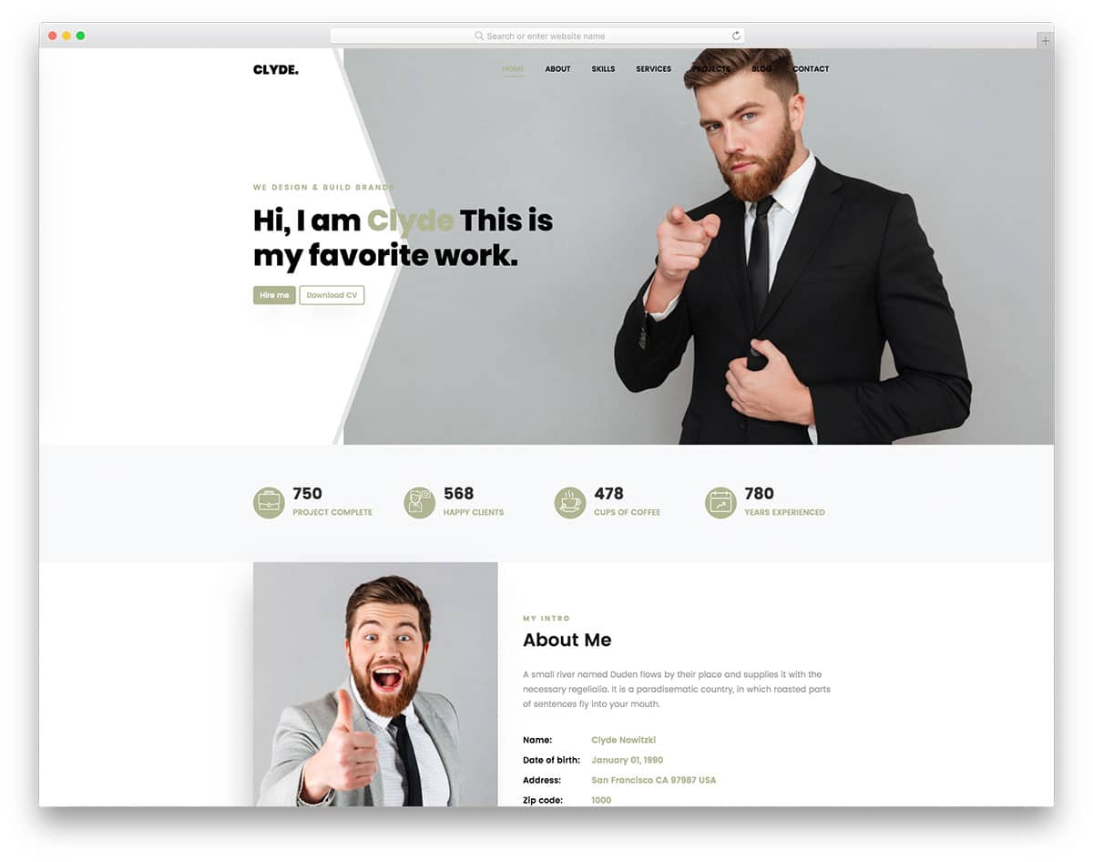 Clyde - one page portfolio website template