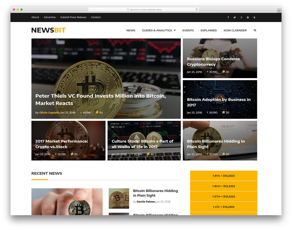 Newsbit - cryptocurrency blog website template
