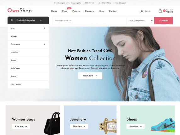 Own Shop - Free eCommerce Website WordPress Theme - DesignHooks